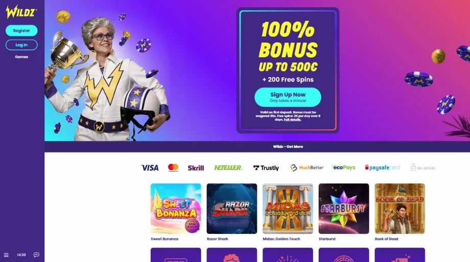 Wildz Casino - 100% bonus opptil 5000 kr + 200 freespins!