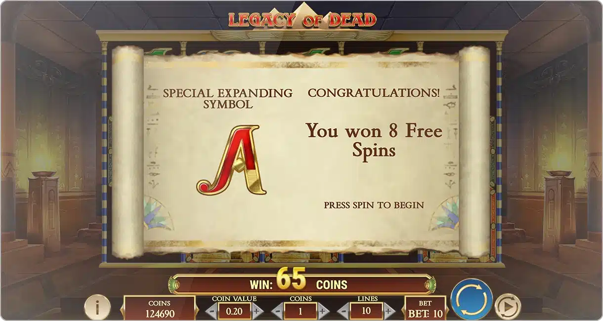 les free spins dans Legacy of Dead