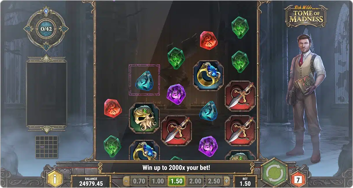 Image du gameplay de la slot Rich Wilde and the Tome of Madness