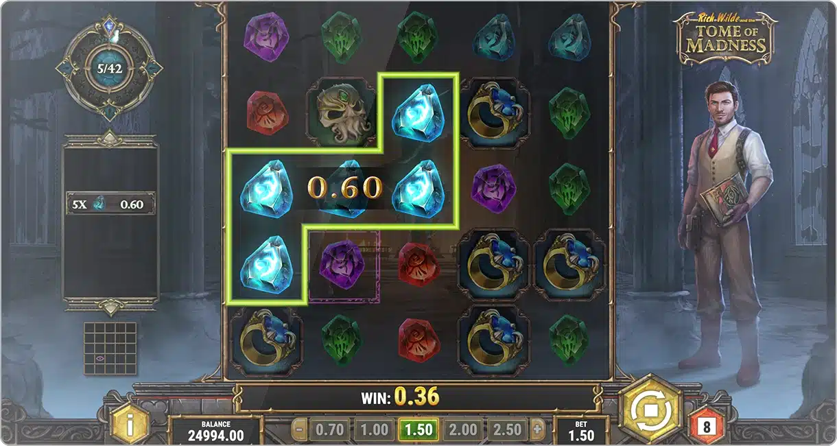 Image du gameplay de la slot Rich Wilde and the Tome of Madness