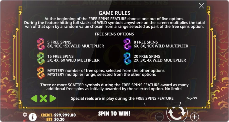 Le mode Free Spins du jeu 8 Dragons