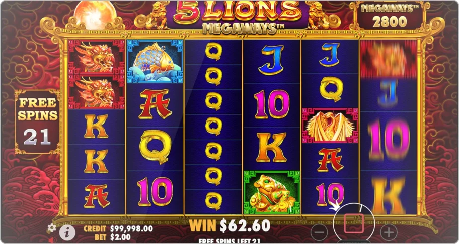 déclencher le mode bonus de 5 Lions Megaways