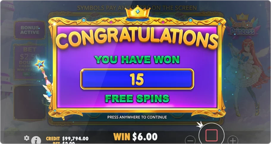 Fonctionnalités spéciales et bonus de Starlight Princess