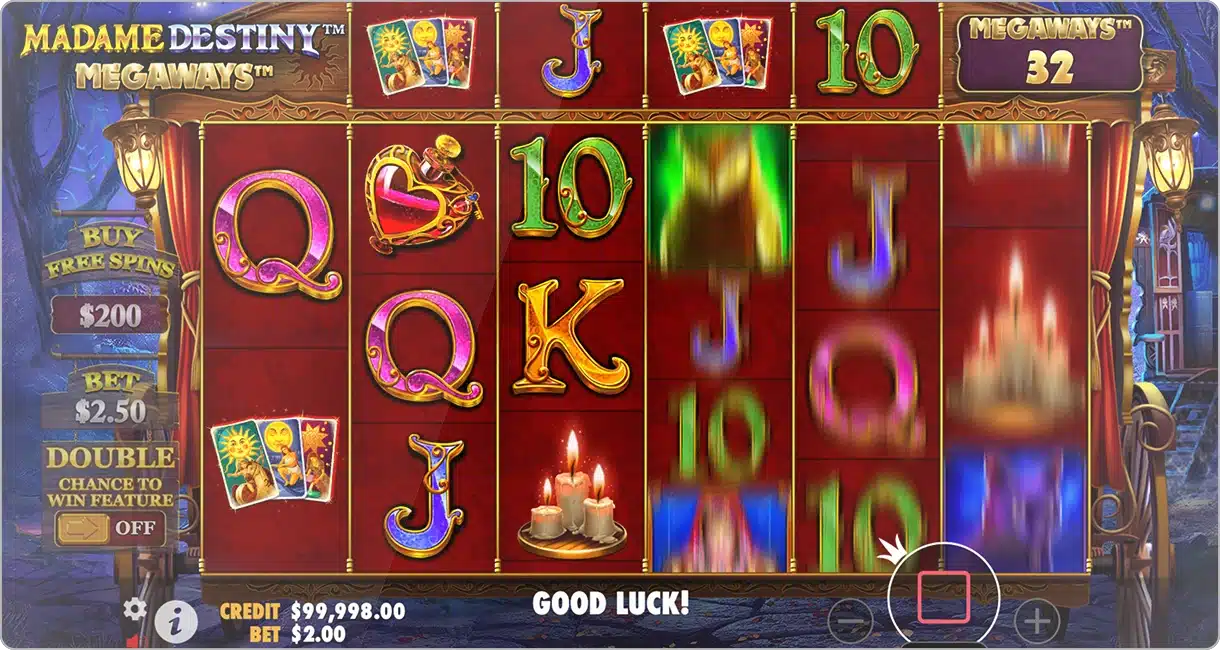 Gameplay (3) Thème et univers du jeu Madame Destiny Megaways