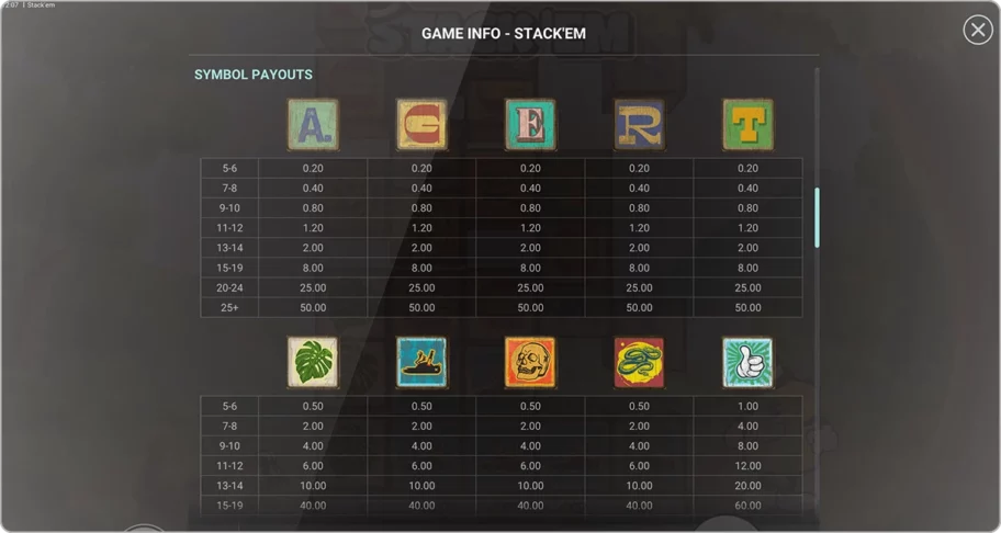 Les symboles et la mécanique de gains de la machine à sous stack 'em 
