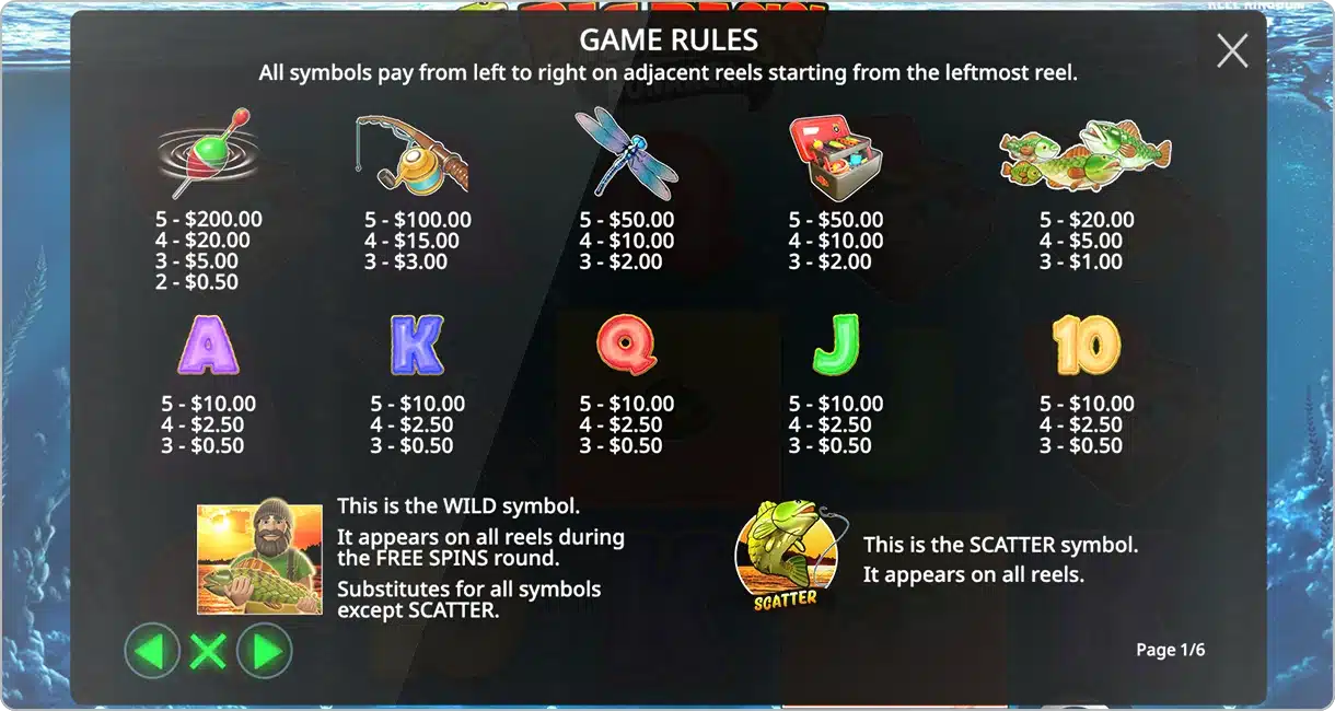 Symbol Payouts (1) Image des gains par symboles de big bass bonanza