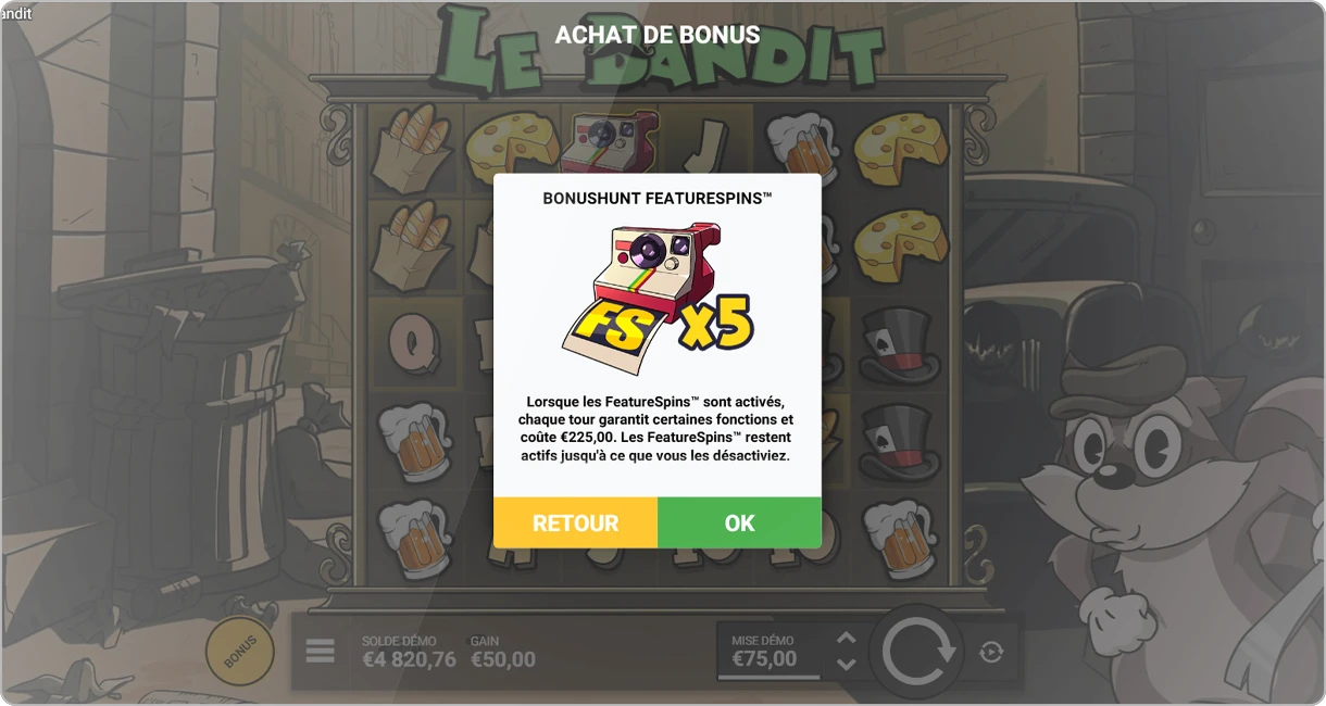 Acheter des bonus sur le jeu le bandit