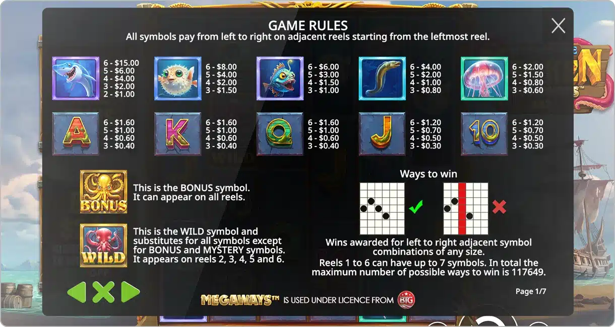 Les paiements sur le jeu Release The Kraken Megaways