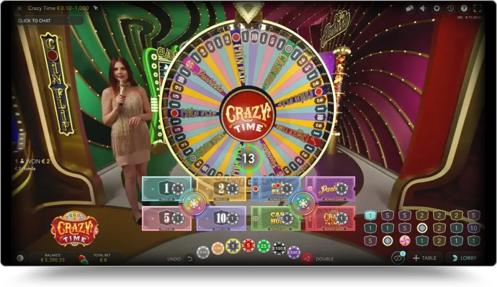Image du jeu bonus Crazy Time dans le casino en direct d'Evolution Gaming