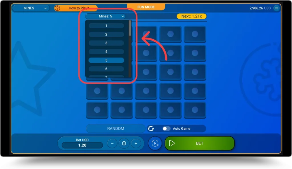 Configurer le nombre de mines sur le tableau de jeux.