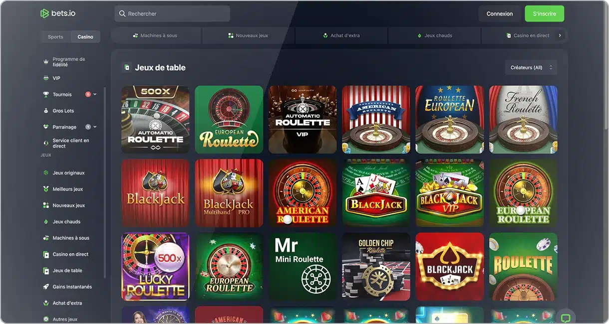 Image de la section jeux de table de Bets.io Casino