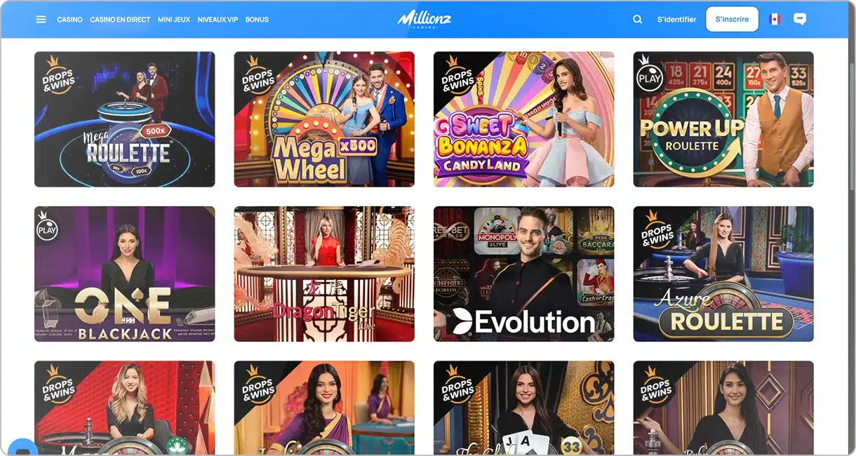 Image de ma section casino en direct du casino Millionz