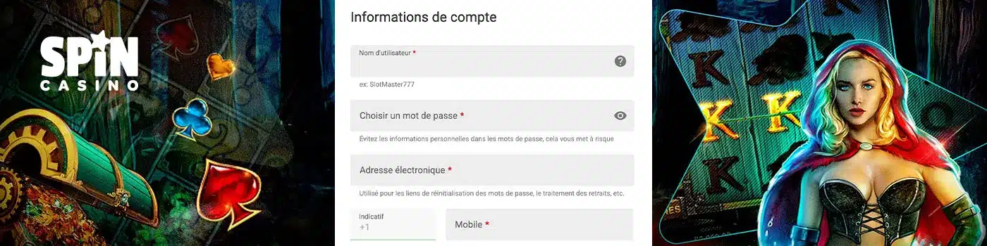 inscription sur le casino Spin