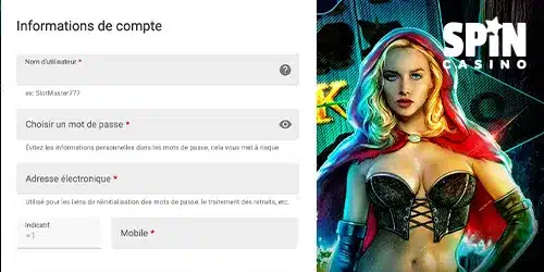 inscription sur le casino Spin
