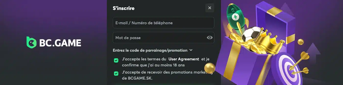 Inscription BC.Game Casino