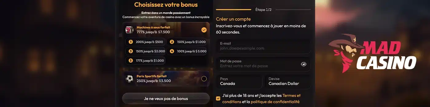 S'inscrire sur le casino Mad