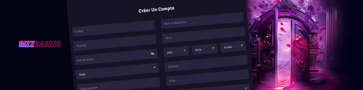 inscription sur Rizz casino