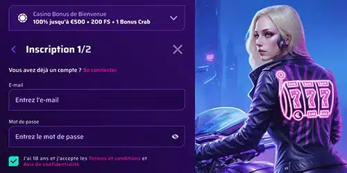 Inscription sur le casino Roby