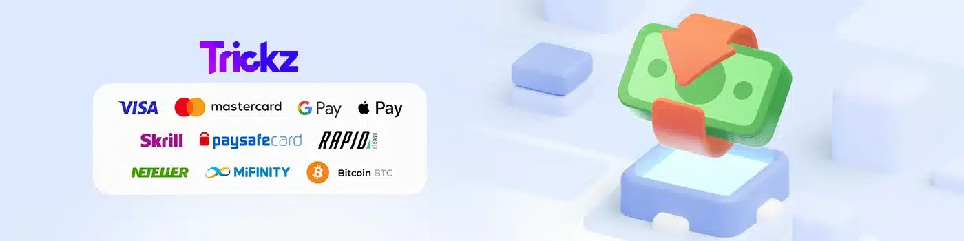 Les moyens de paiement disponibles sur le casino en ligne Trickz