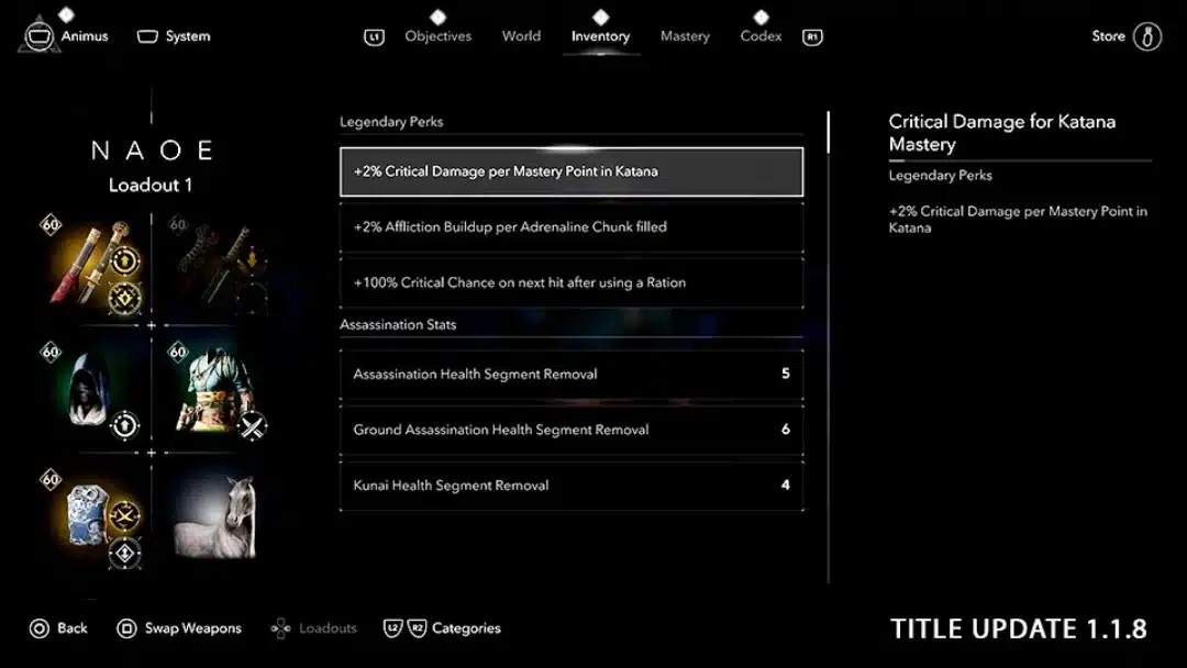 Mise à jour 1.1.8 Assassin's Creed Shadows