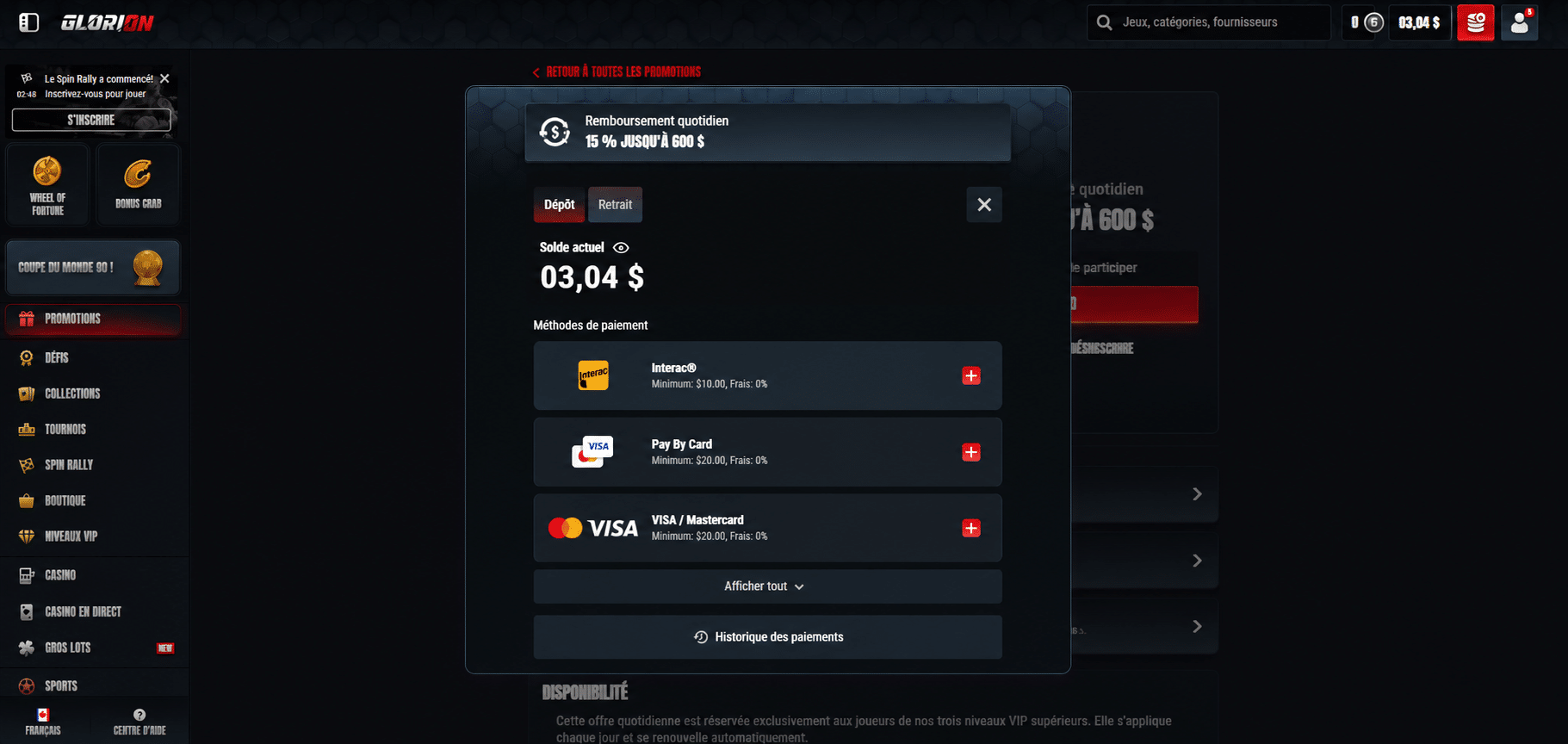Cashback journalier de Glorion