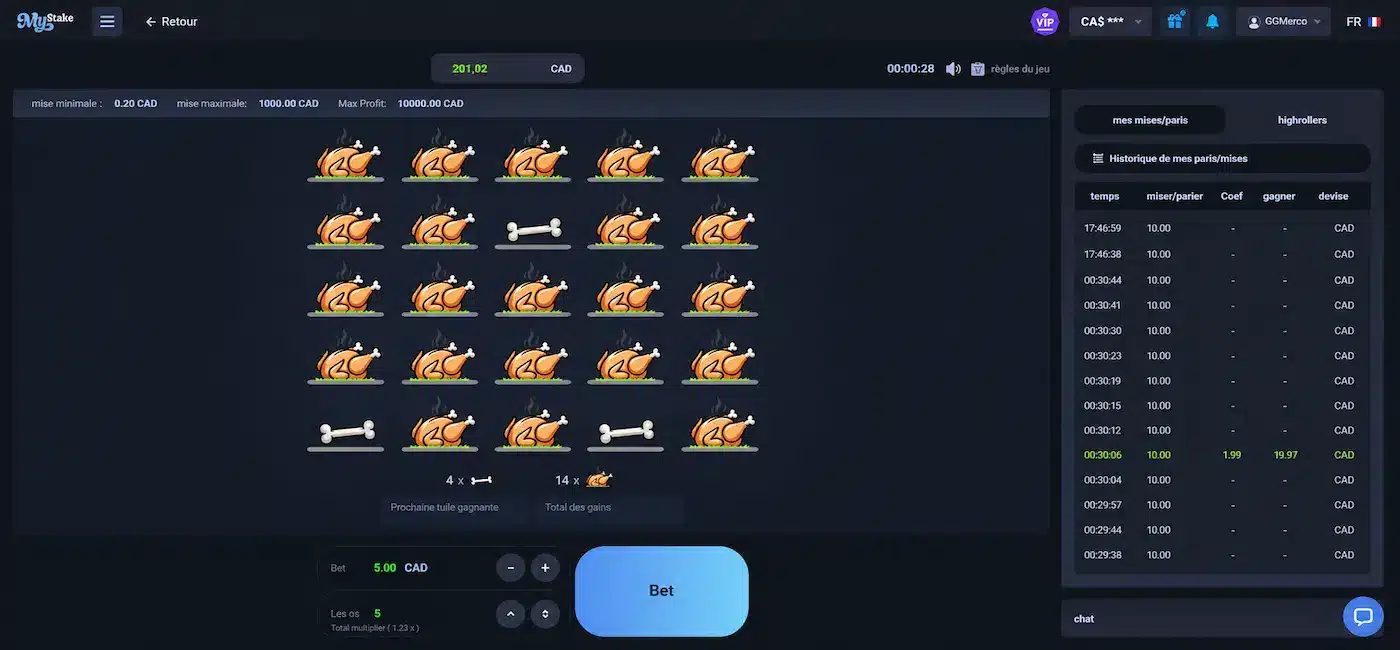 Interface du jeu Chicken Mystake d'UpGaming