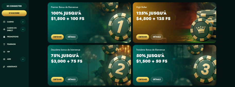 bonus de casino accessibles avec un dépôt Interac