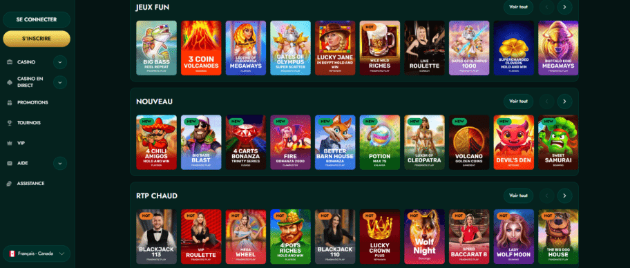 jeux en argent réel avec un dépôt Interac 