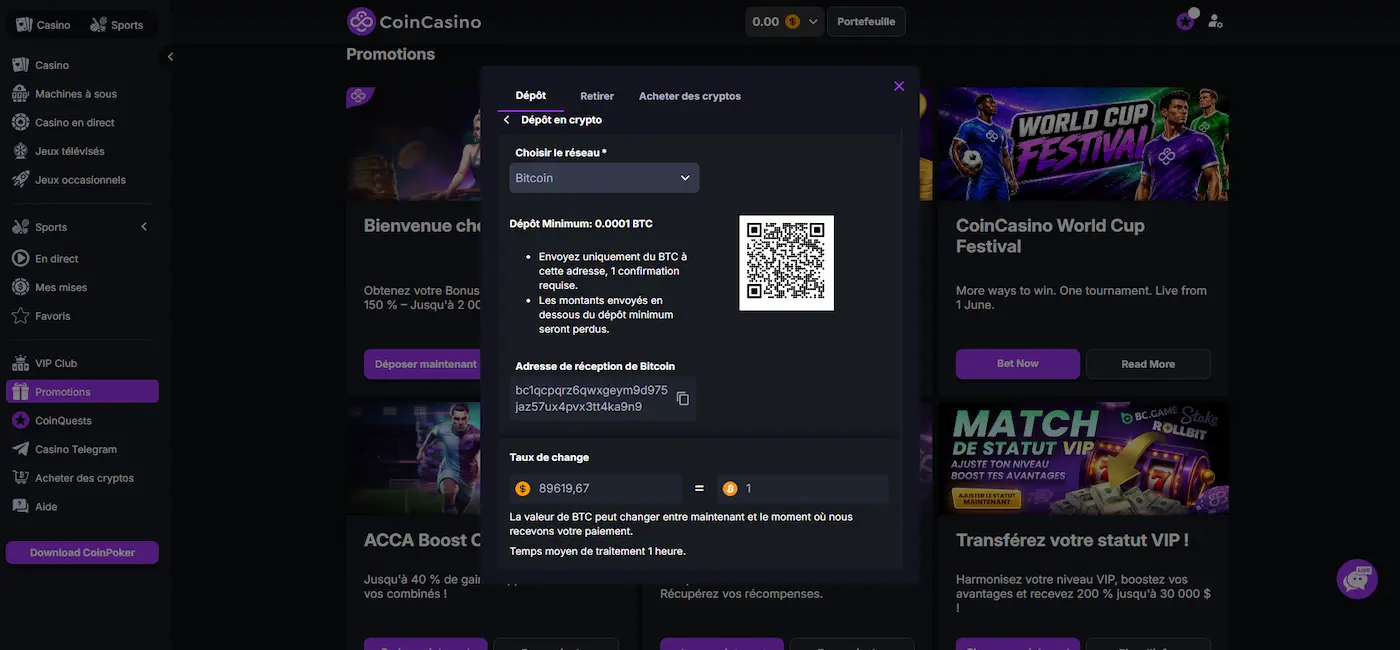 Dépôt sur Coin Casino