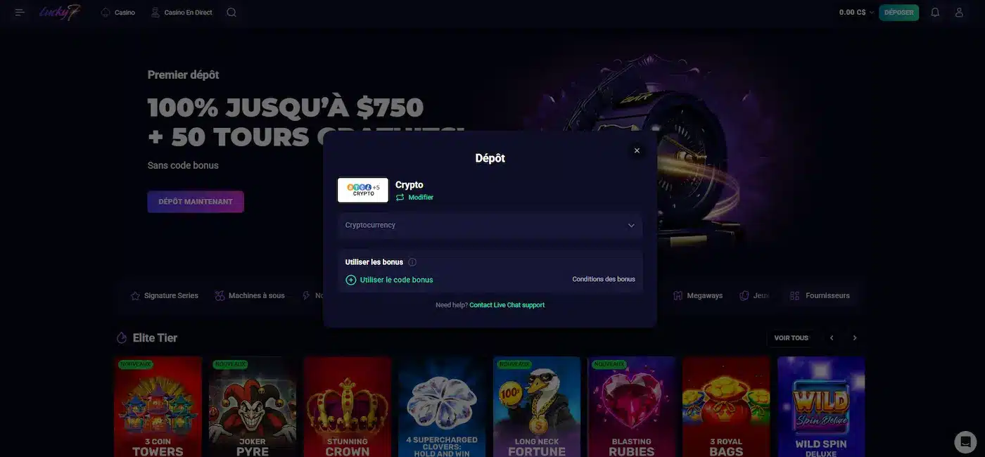 Dépôt sur Lucky7even
