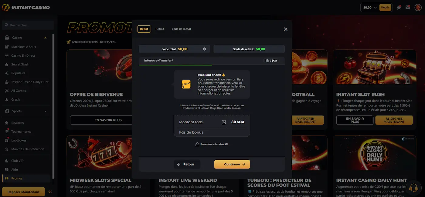 dépôt Instant Casino