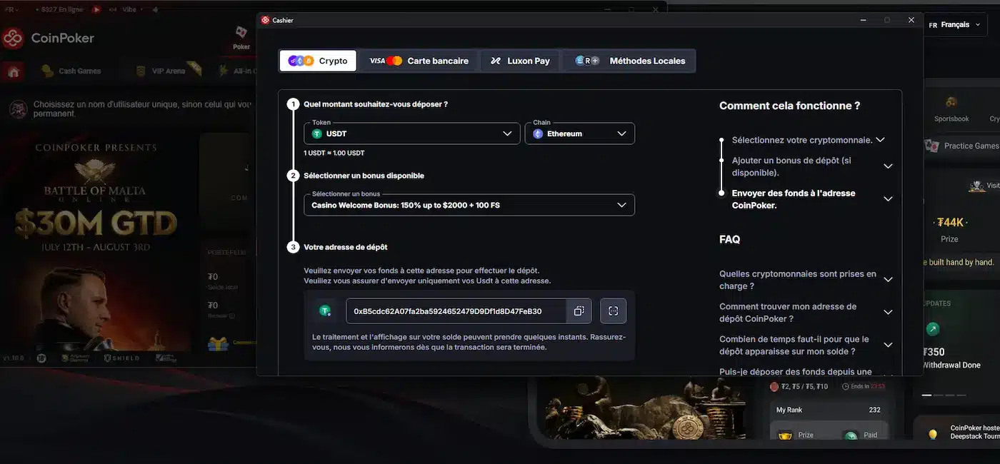 Dépôt sur CoinPoker