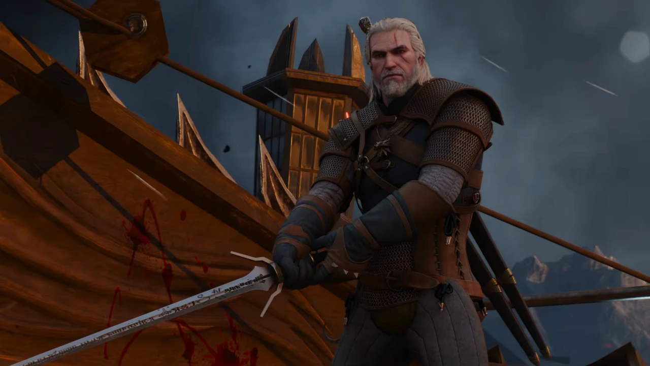Geralt tient son épée prêt pour un combat