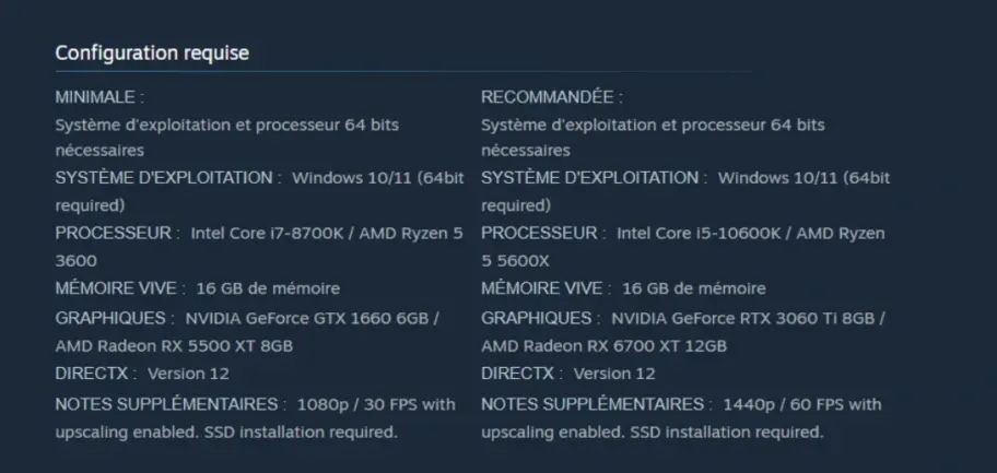 Configuration PC pour Phantom Blade Zero sur Steam