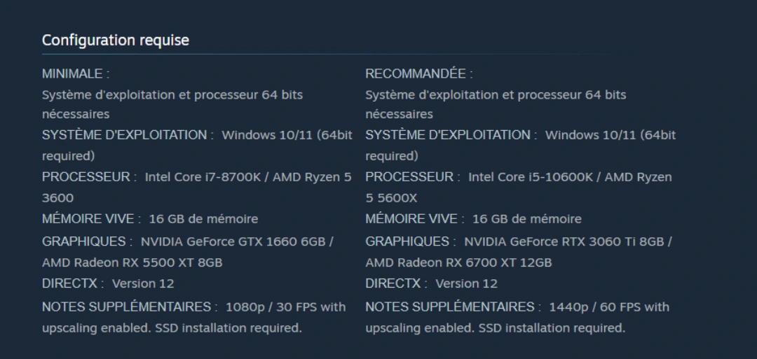 Configuration PC pour Phantom Blade Zero sur Steam