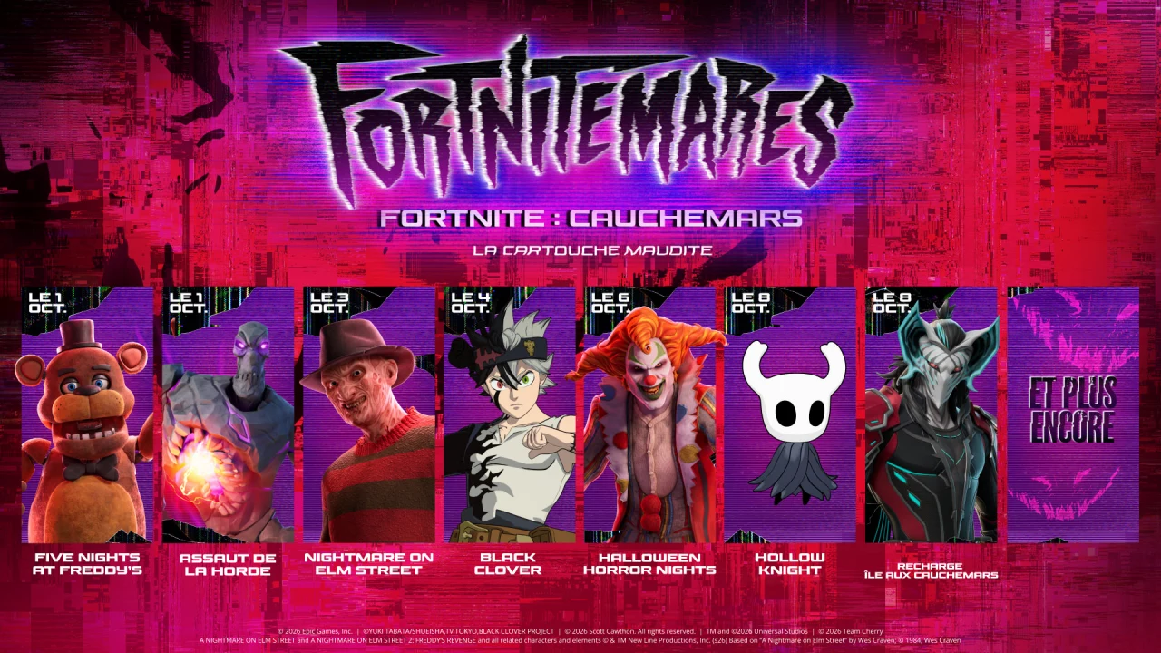 calendrier des premières collabs de Fortnitemares 2026
